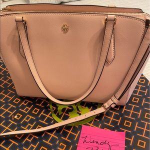 Tory Burch Emerson Saffiano Leather Small Top Zip Tote HandbagShell pink